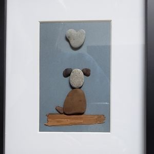 Stone and sea glass art, dog, new